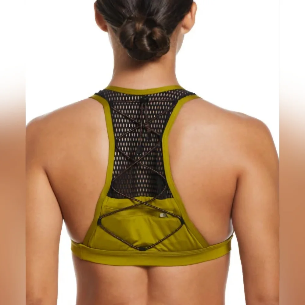 Nike Women's Wild High Neck Bikini Swim Top, Olive Green Yellow, Size L, NWT - Picture 4 of 11